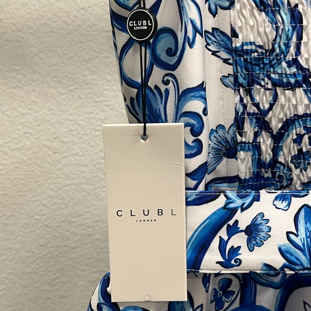 NWT CLUB L LONDON | One Day | Blue Porcelain Print Ruffle-Strap Belted Playsuit - Picture 10 of 12